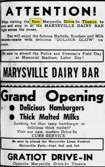 Marysville Drive-In Theatre - Sept 1950 Ad